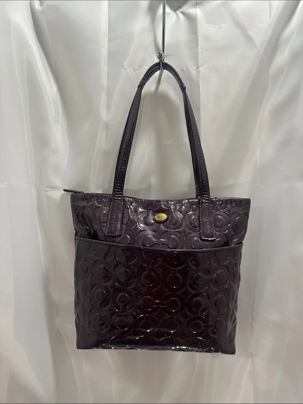 Coach Glossy Embossed Tote in Deep Plum